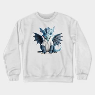 Cute Blue Baby Dragon with a Red Rose Crewneck Sweatshirt